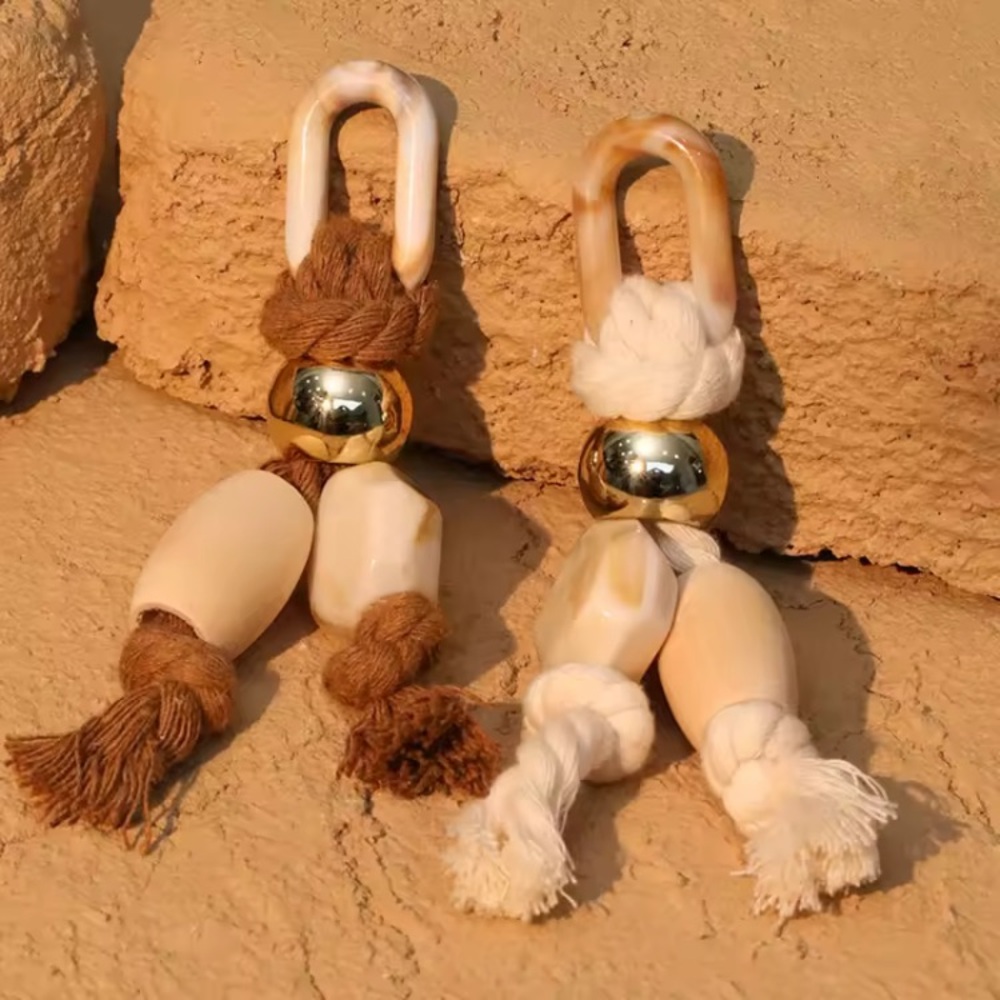 Long Gold Brown Tan Cream Statement Earrings Rope Bead Summer Large Chunky Big